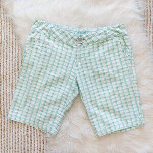O'Neill Shorts Sz 7 Green Blue White Plaid 100% Cotton Bermuda 10" Beachy Y2K